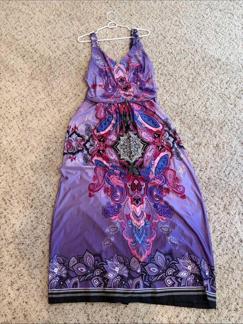 VENUS Purple Paisley V-Neck Maxi Dress with Pink & Blue Accents